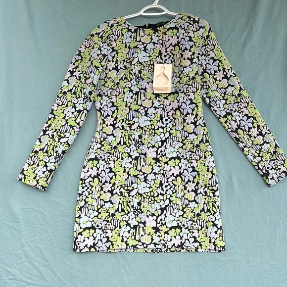 Stine Goya Lecce Abstract Jacquard Long Sleeve Mini Dress Size M NWT FLORAL Slim - Picture 1 of 8